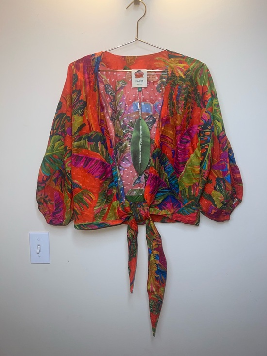 FARM Rio Tops - Farm Rio Urban Jungle Tie Front Top XS NWT Tropical Puff Sleeve Crop